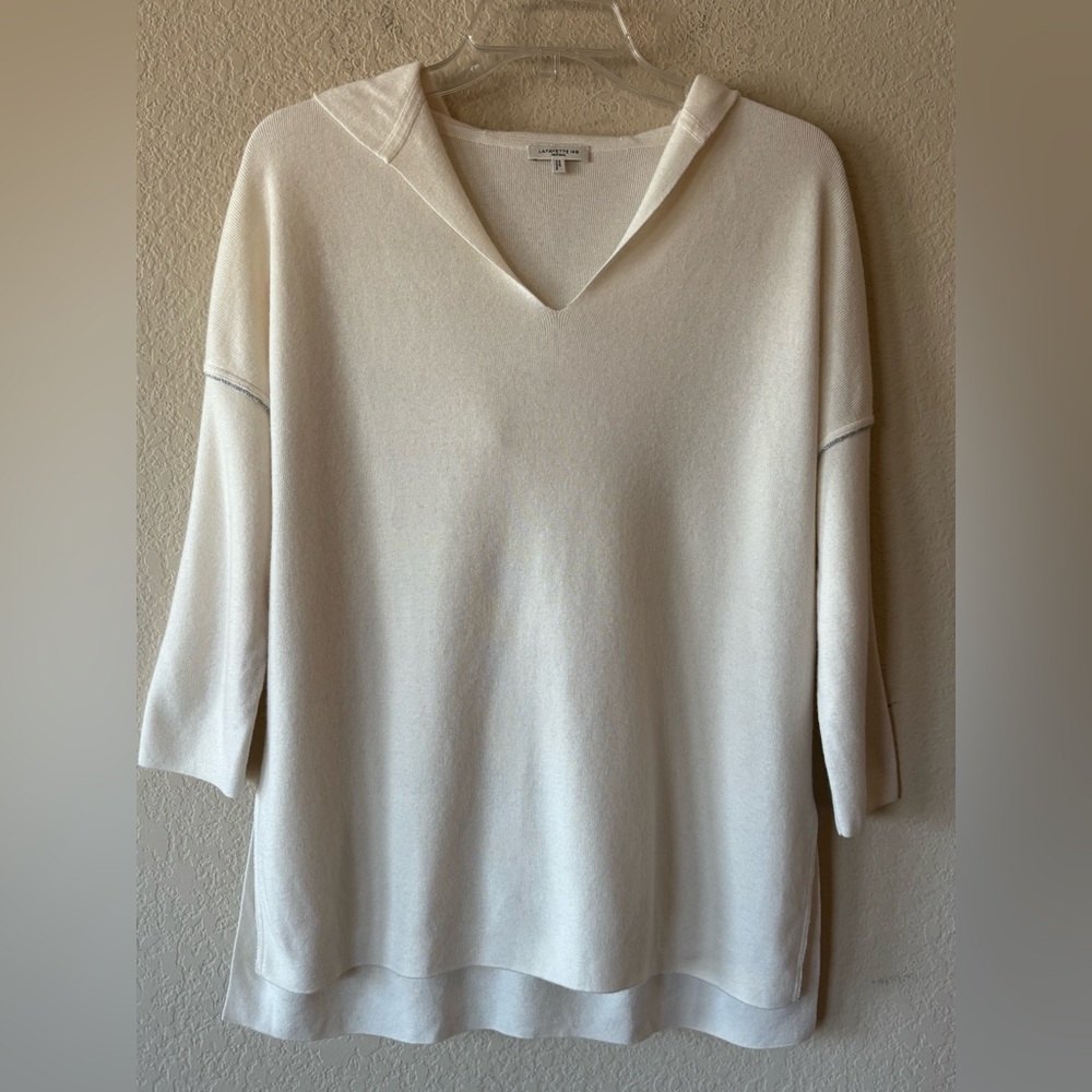 Lafayette 148 100% Wool 3/4‎ Sleeve Hoodie Cream Size XS/S